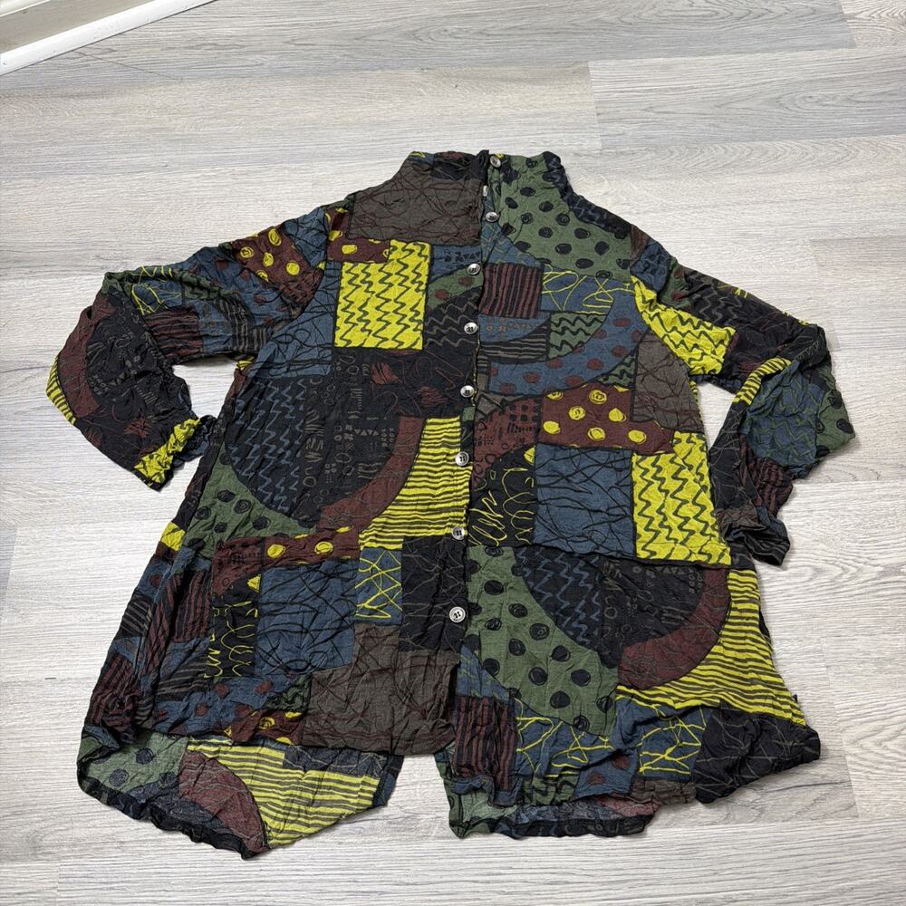 Chalet et Ceci Tunic Button-Up Shirt Size Medium Artsy Boho Earthy
